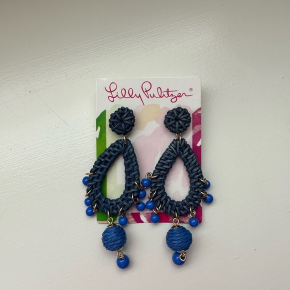 Lilly Pulitzer GWP Blue Raffia Earrings - Picture 2 of 3
